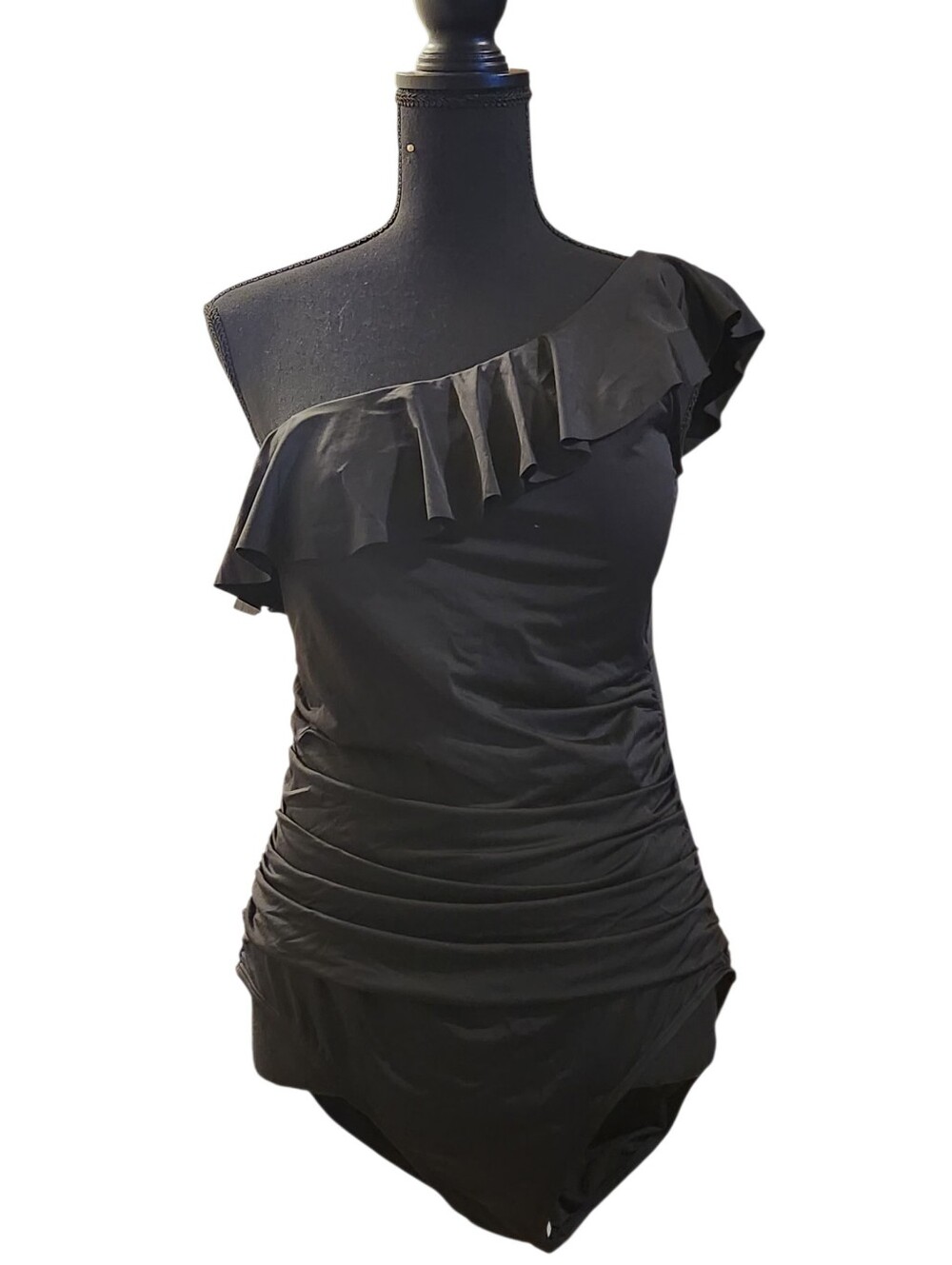Hilor One-Shoulder Black Women’s Swimsuit With Ruffel